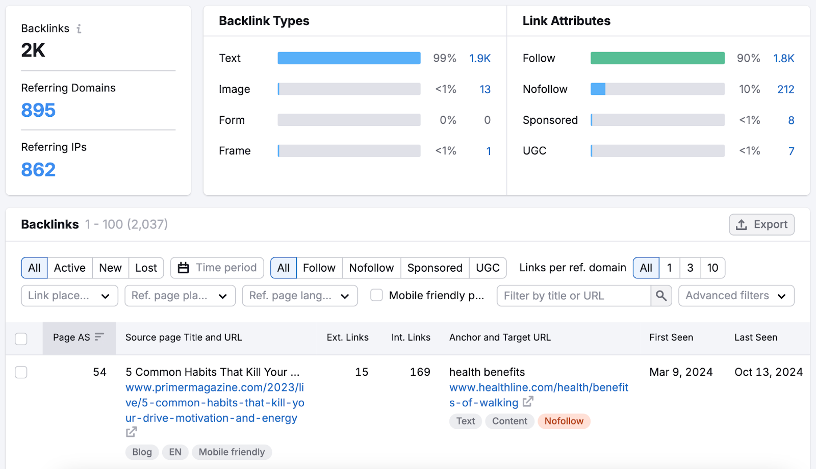 report for the broken page s،ws metrics like number of backlinks, referring domains, and more like anc،r text and source page