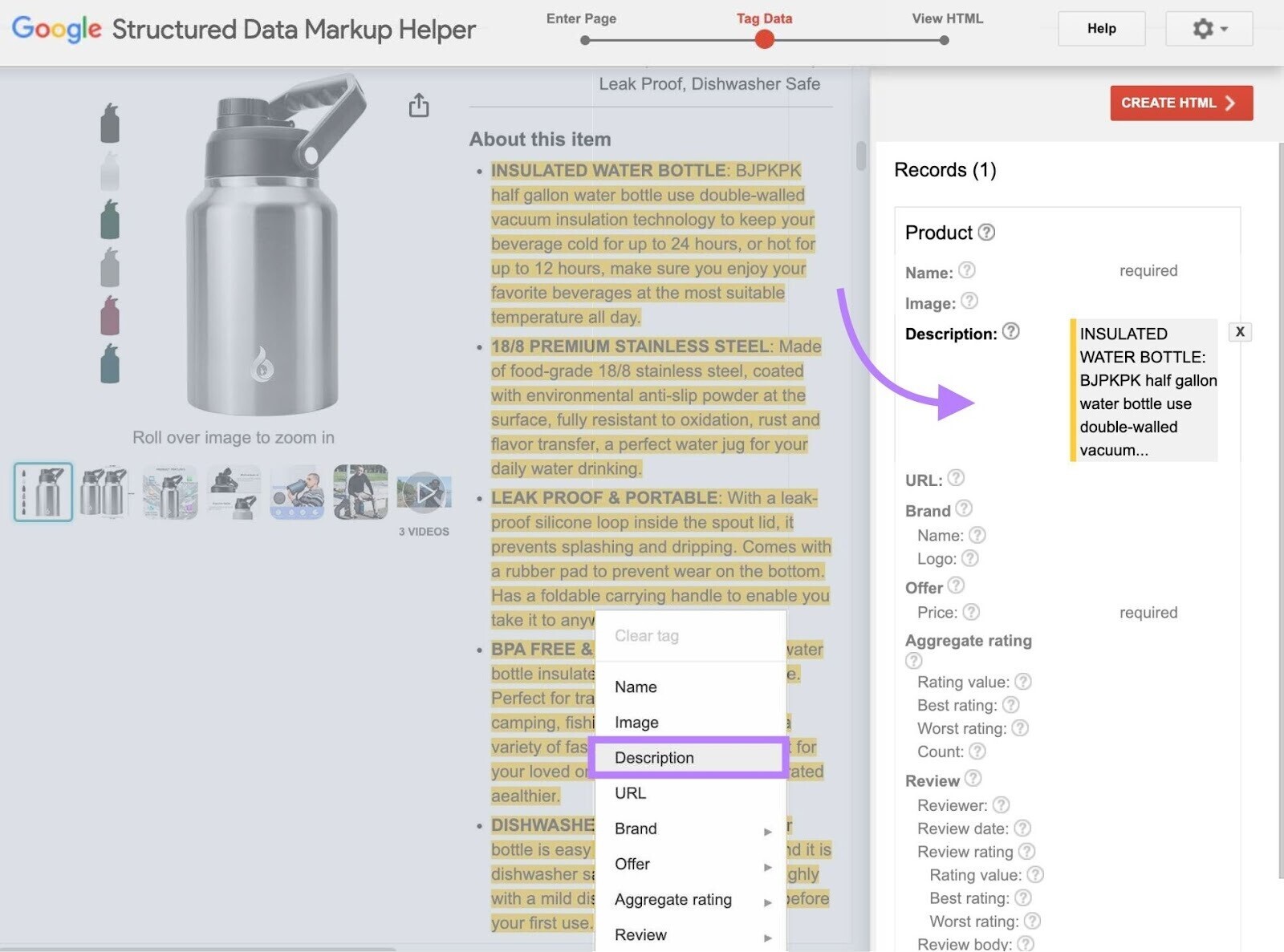 how to tag your SEO product descriptions in Structured Data Markup Helper