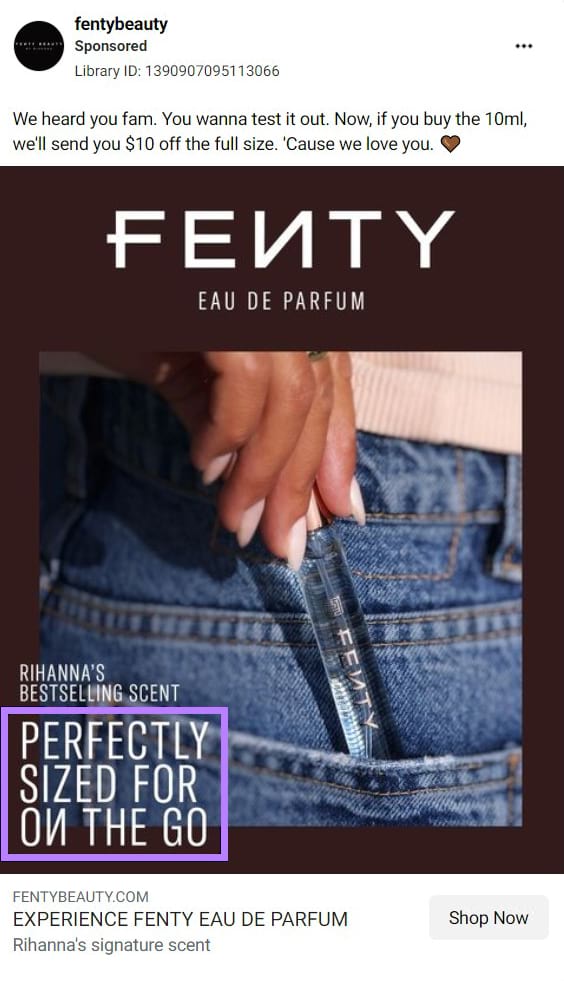 Fenty Beauty's Facebook ad