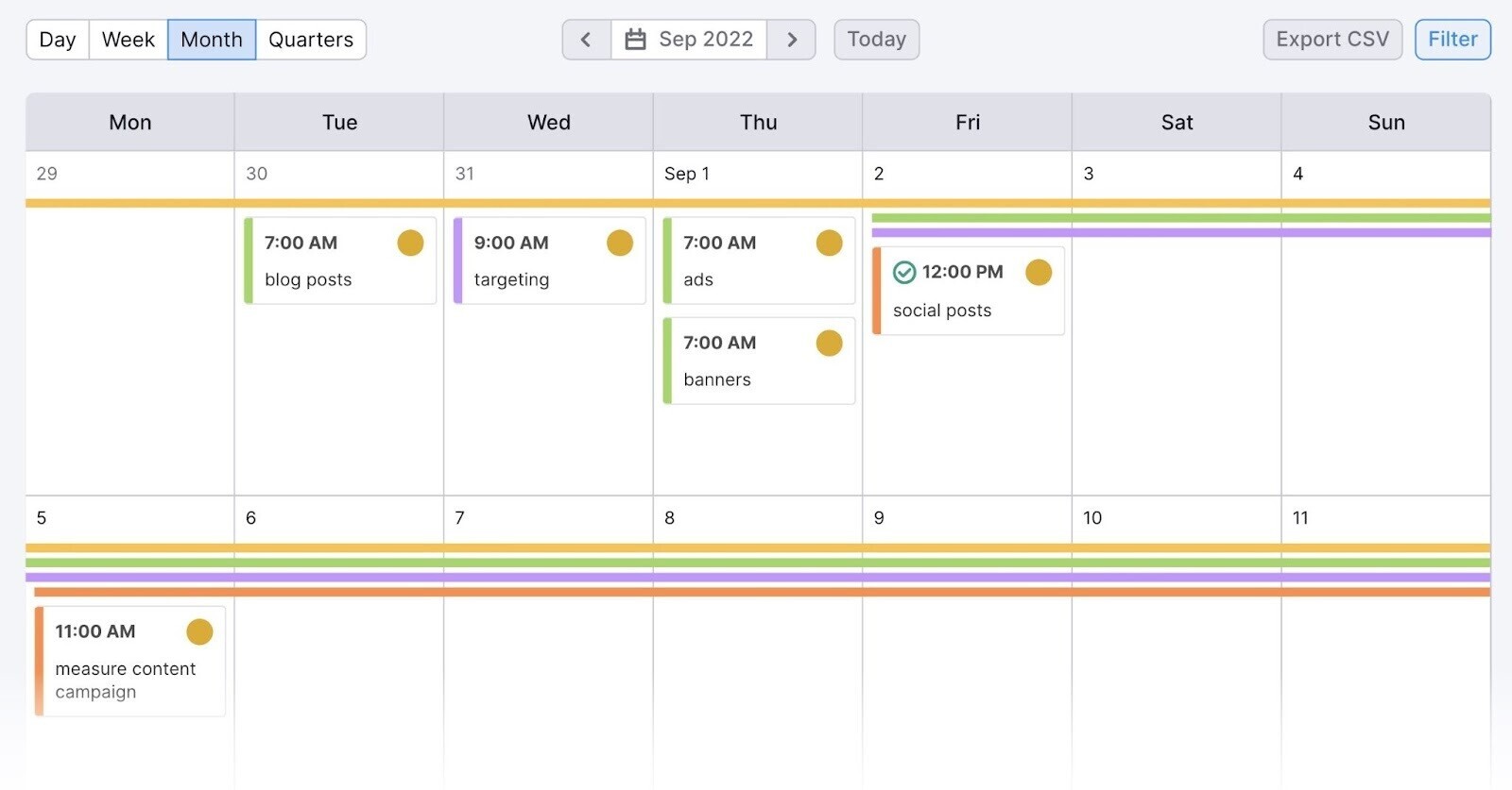 Semrush Marketing Calendar overview