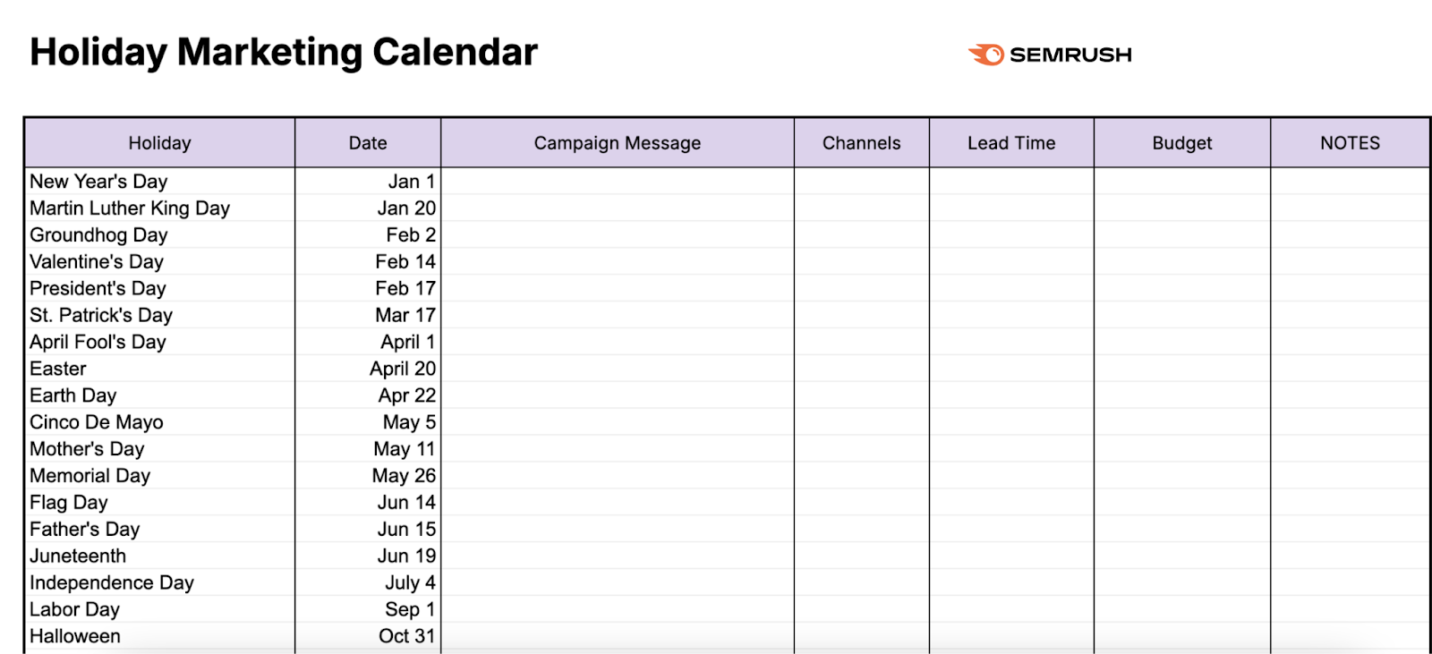 A blank picnic trading almanac template.