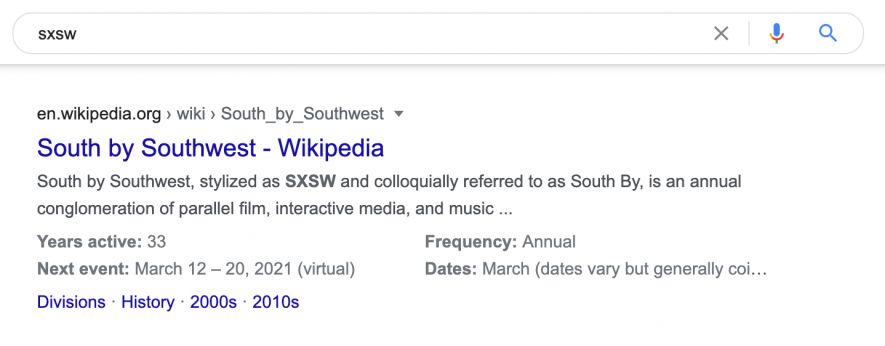 sxsw event snippet markup