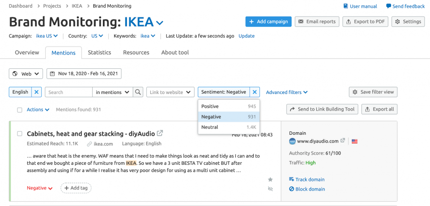 brand monitoring tool mentions tab