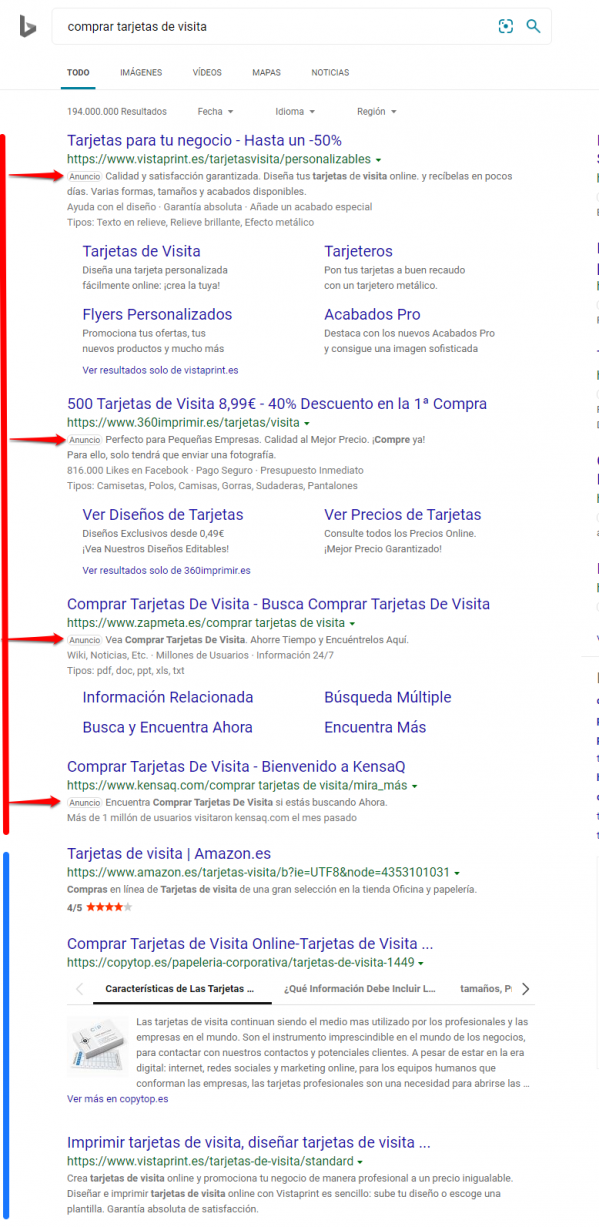 Qué es SEO - Resultados de búsqueda en Bing