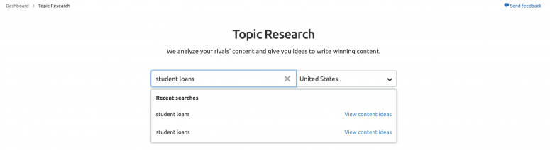 Semrush Topic Research tool screenshot