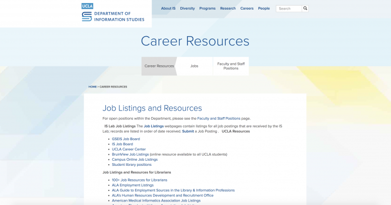 UCLA career Resources skärmdump