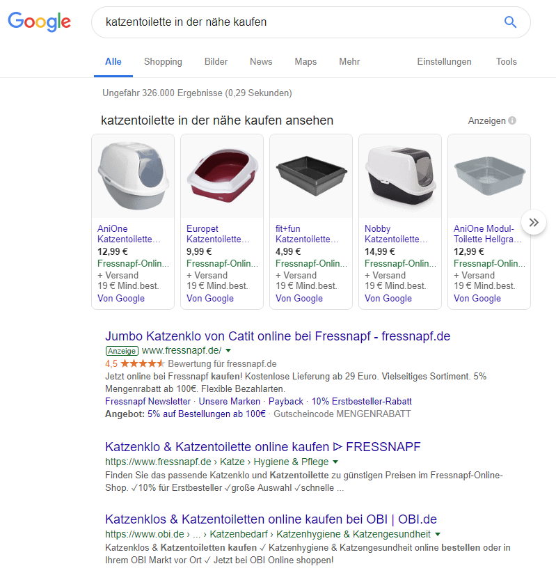 Google-Suchergebnis für 'Katzentoilette in der Nähe kaufen'