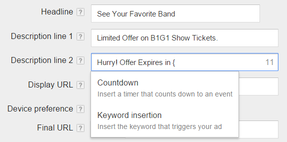 set up adwords countdown 1