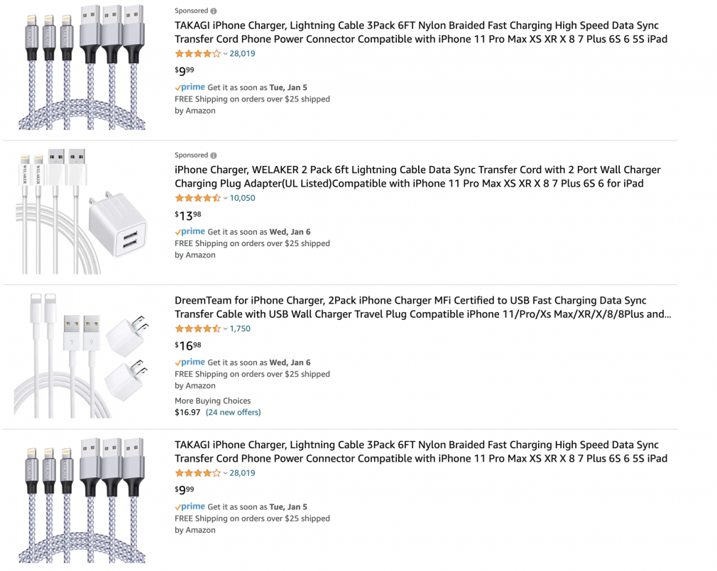 iphone charger product listing amazon