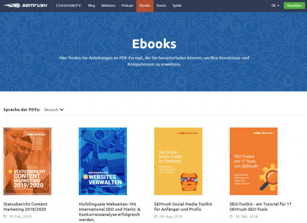 E-Books auf der SEMrush-Website