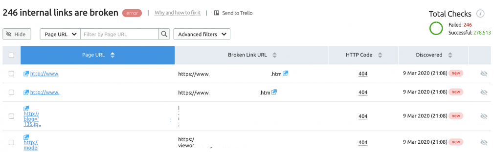 broken internal link redirects