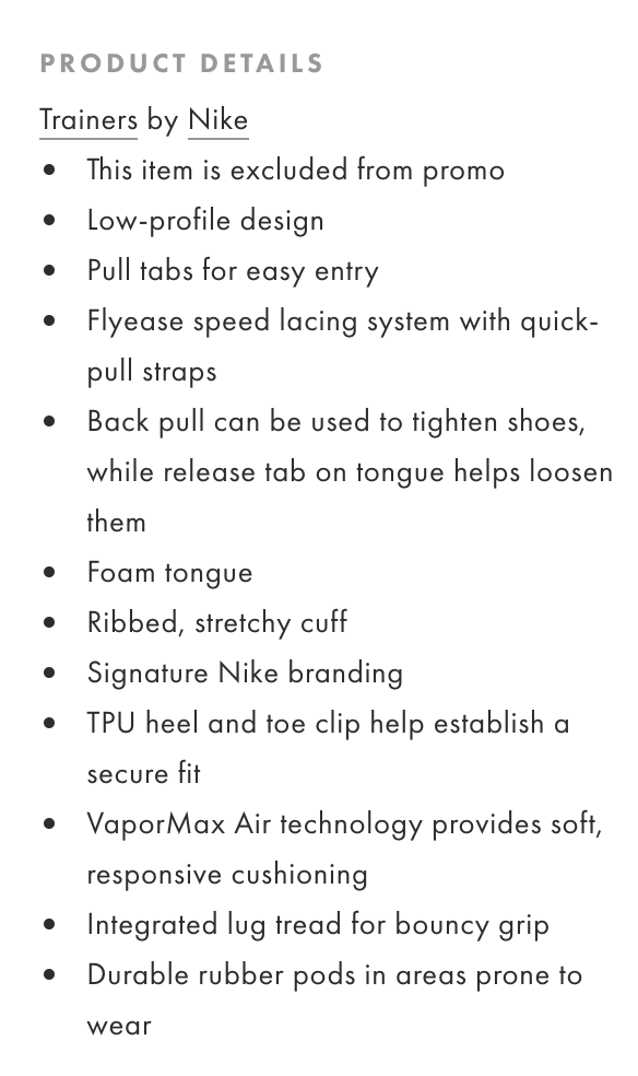 product description - nike