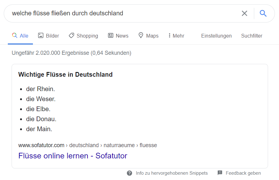 Eine Liste im Google-Suchergebnis