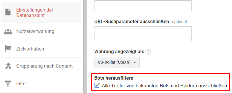 Bots herausfiltern in Google Analytics