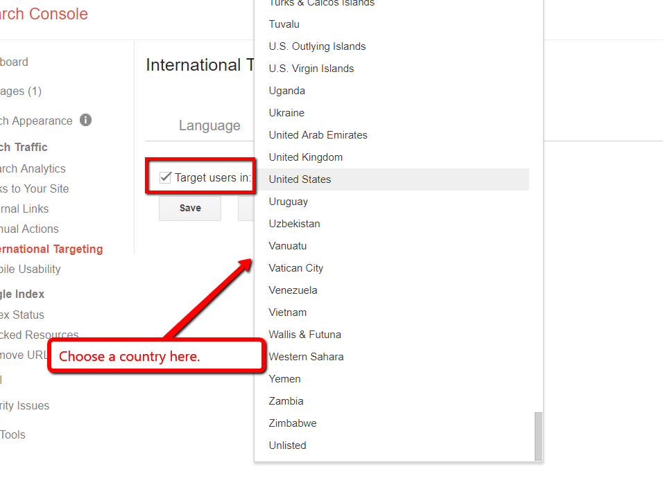 Google Webmaster International Targeting Settings