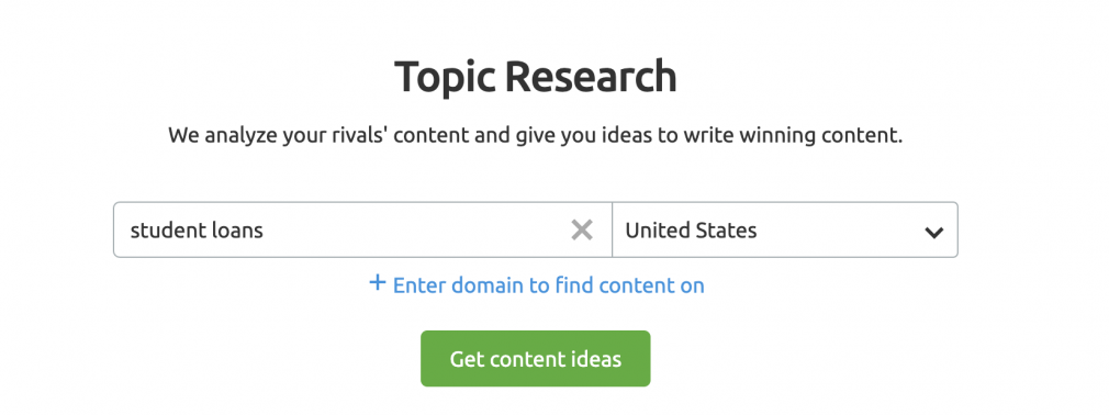 SEMrush Topic Research Tool screenshot