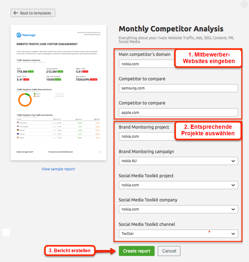 Monthly Competitor Analysis: Daten eingeben