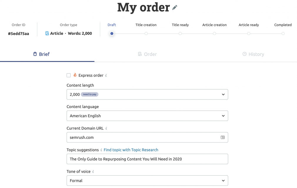 semrush content marketplace order