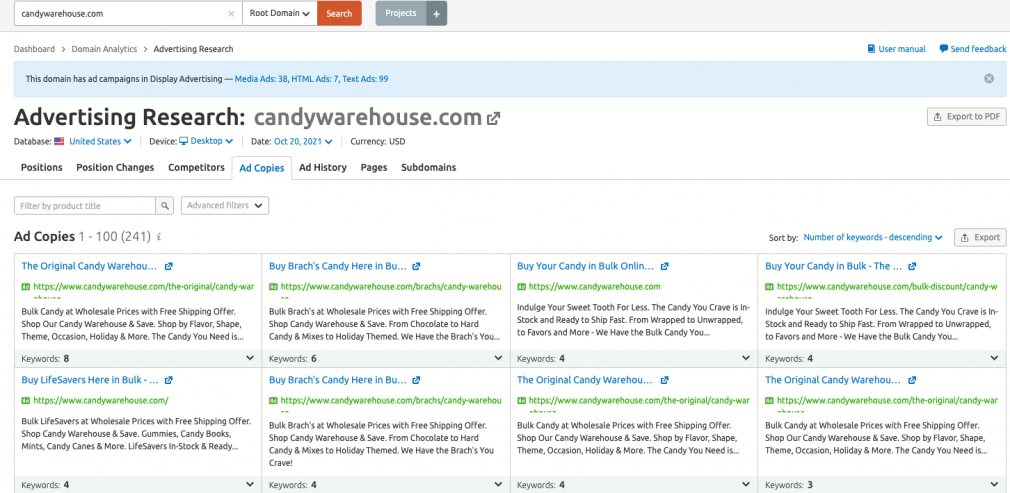 Semrush Advertising Research tool