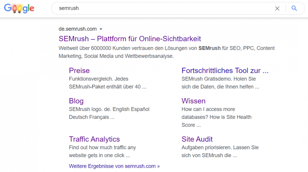 SERP-Funktion Sitelinks