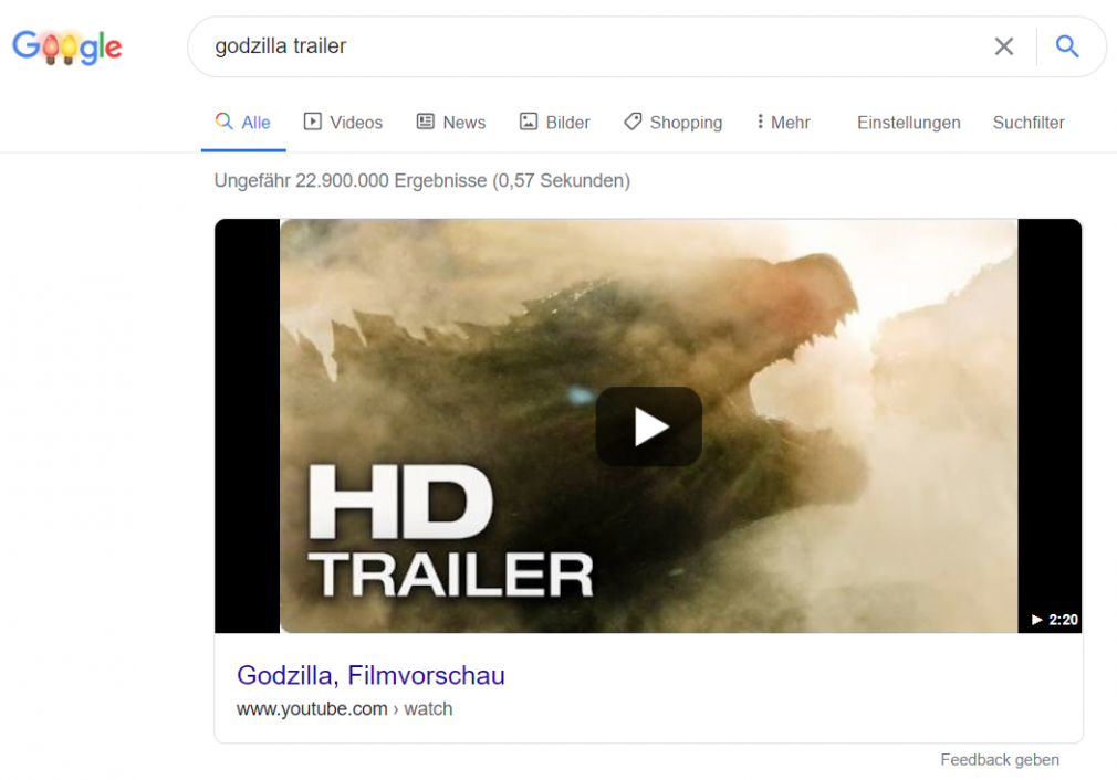 SERP-Funktion hervorgehobenes Video