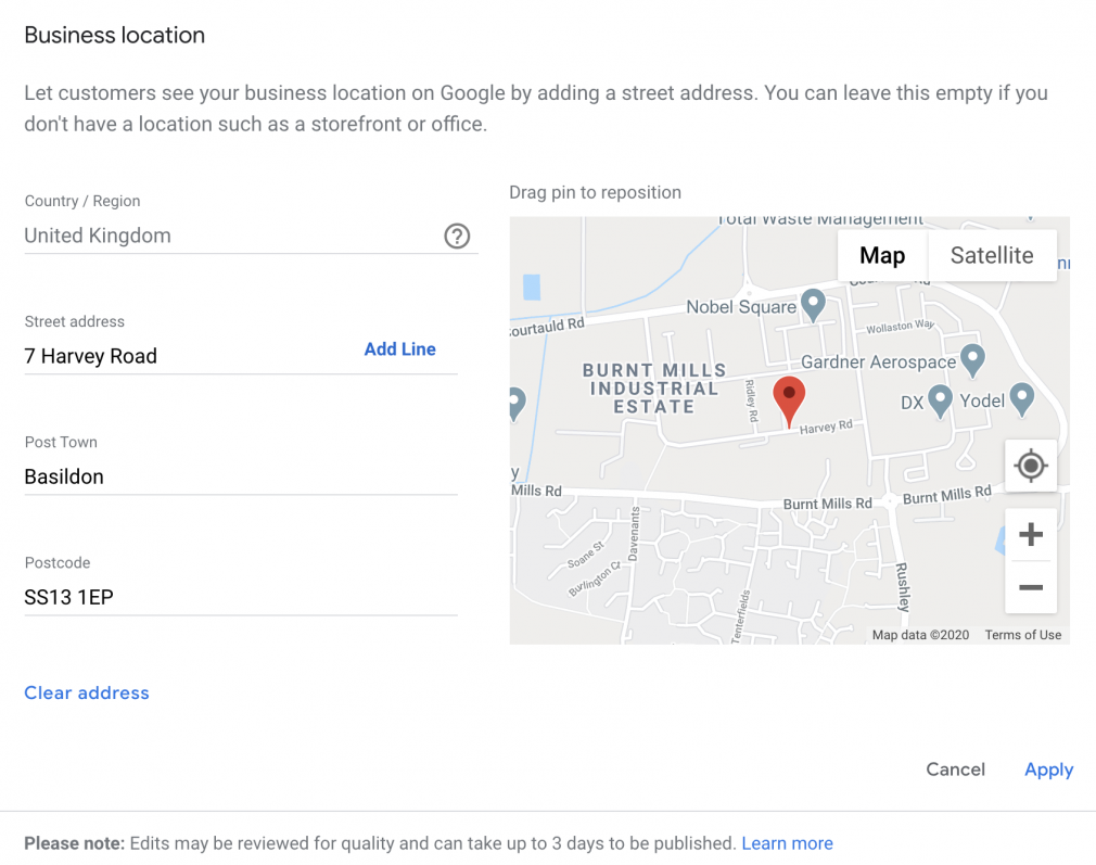 GMB Clear Address option