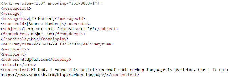xml code example