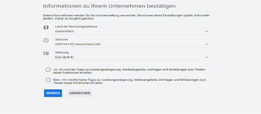 Informationen bestätigen in Google Ads