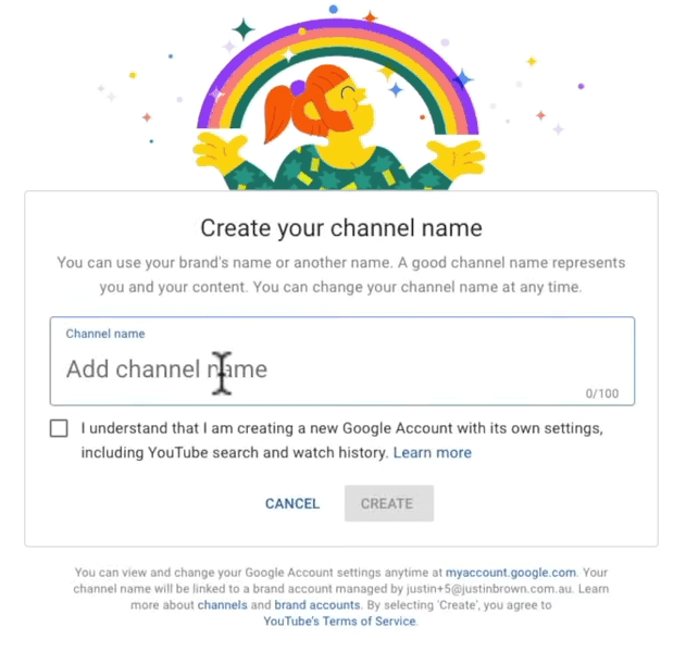 Add a custom name for your YouTube channel screenshot
