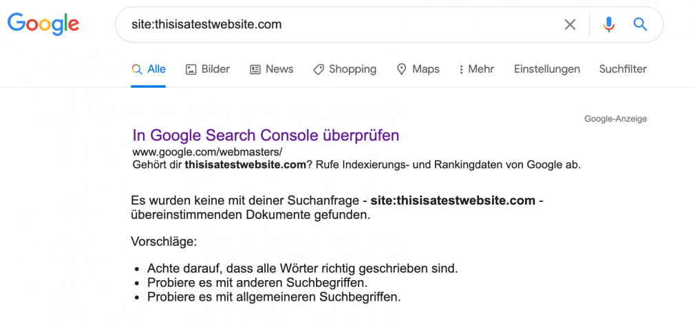 Domain nicht im Index