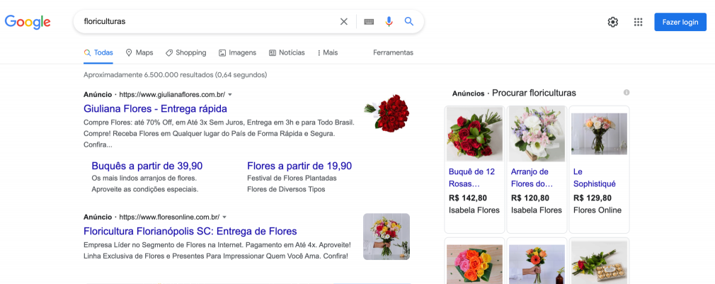 Exemplo de anúncios no Google