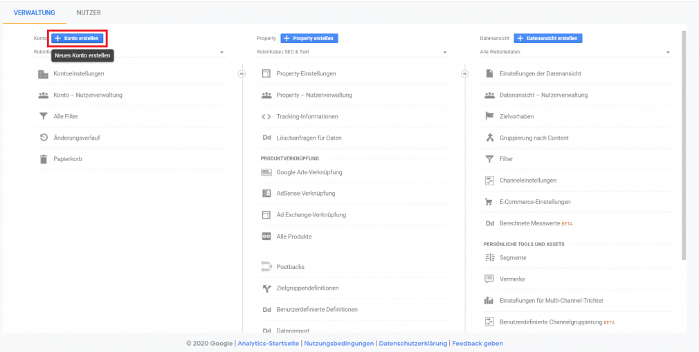 Google Analytics: Neues Property erstellen