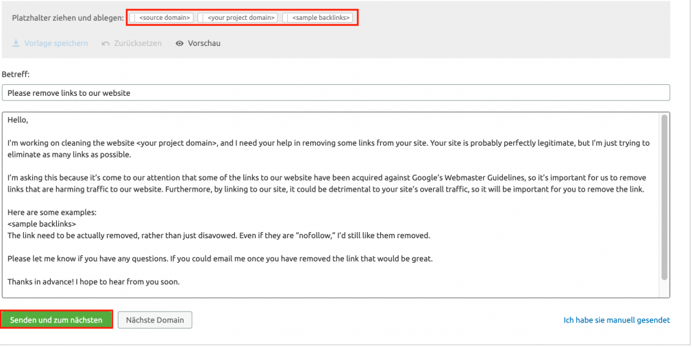 Backlink Audit: Links entfernen E-Mail-Vorlage