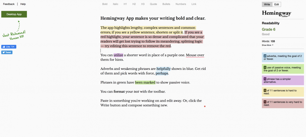 Hemingway app example