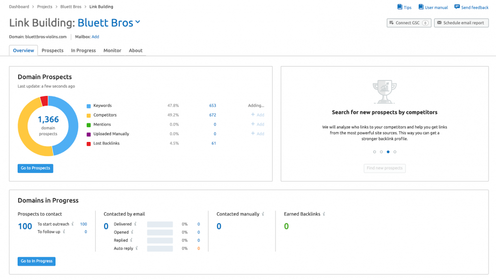 semrush link building tool