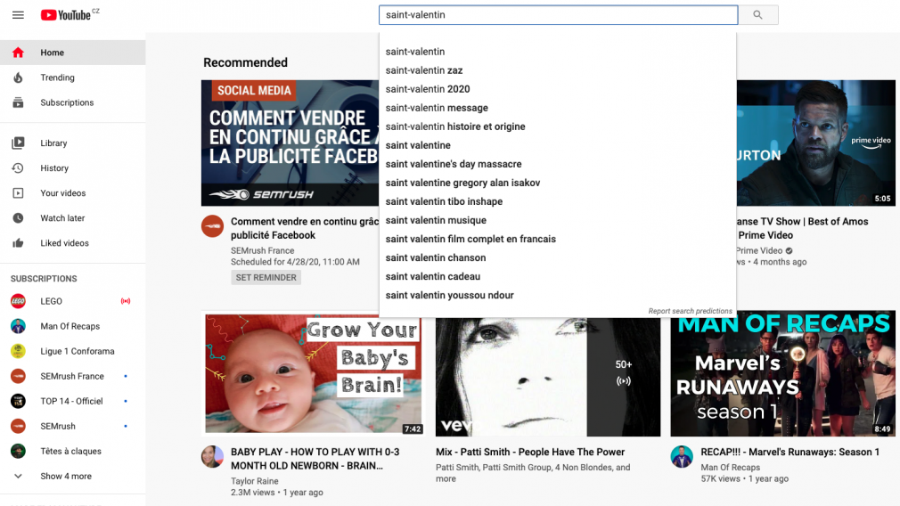 La saisie semi-automatique de Youtube pour la recherche de mots-clés