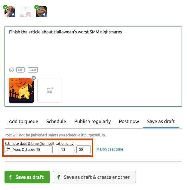 Create Drafts smm poster semrush