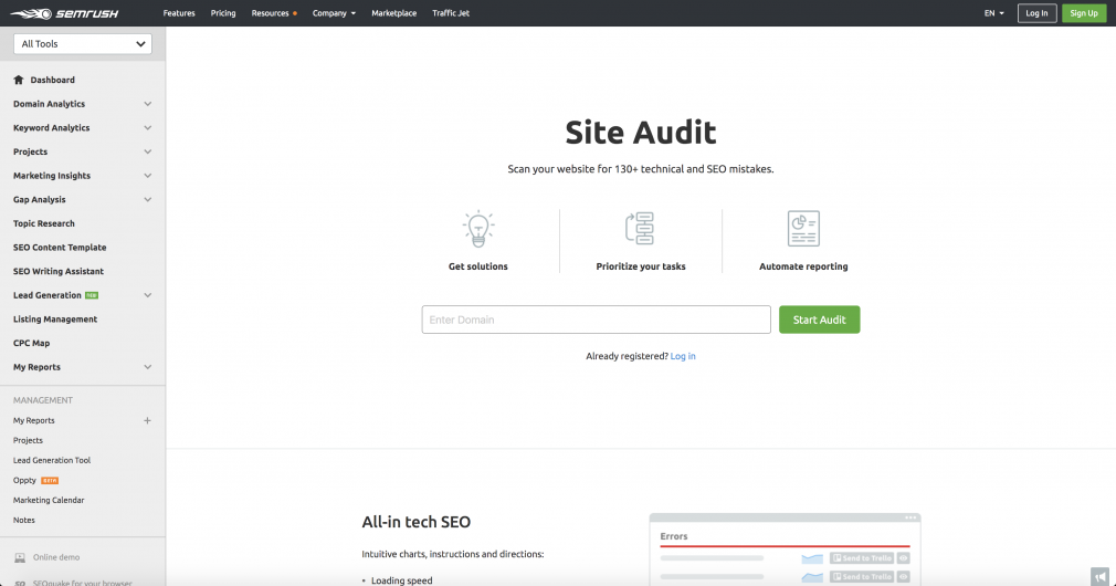 SEMrush Site Audit tool
