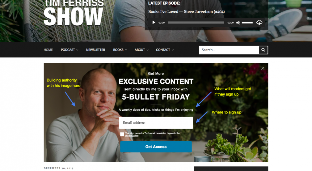 Personal Brand Popup example