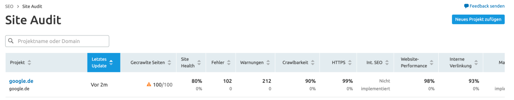 Semrush Site Audit Beispiel
