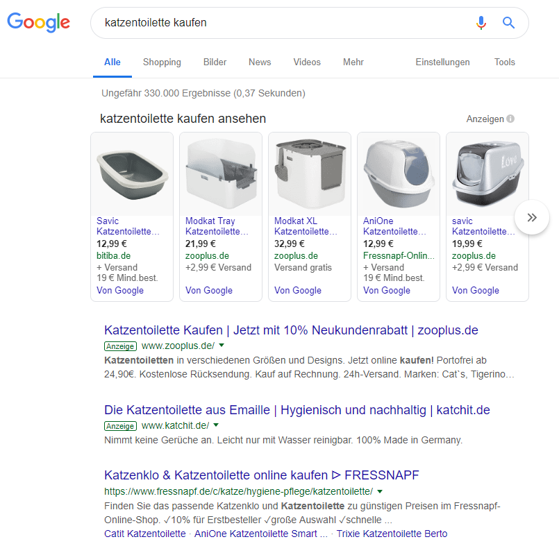 Google-Suchergebnis für 'Katzentoilette kaufen'