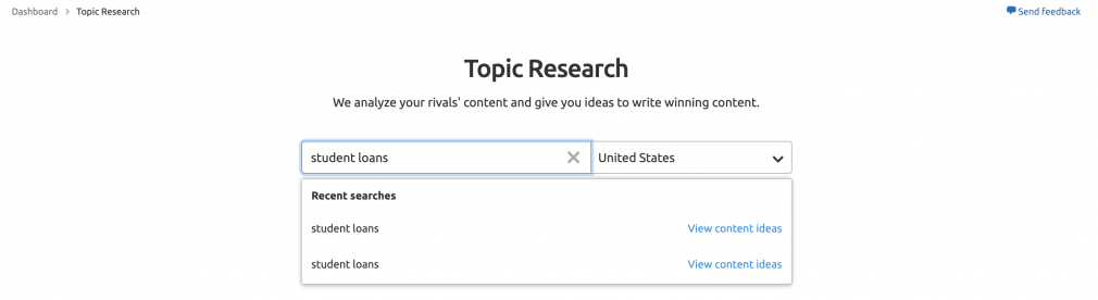 Semrush Topic Research tool screenshot