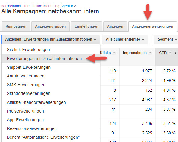 Erweiterungen mit Zusatzinformationen