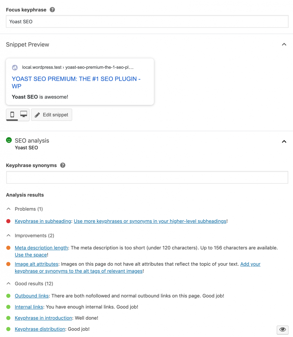 Yoast SEO plugin suggestions