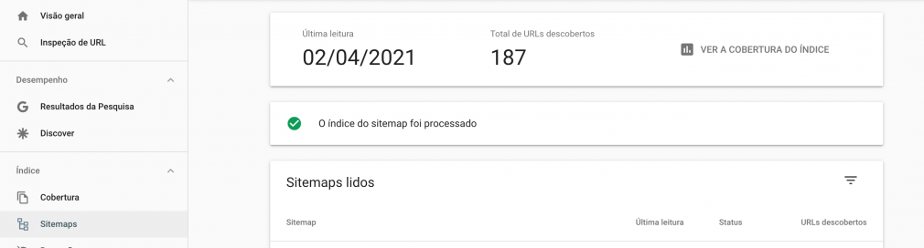 Sitemap no Google Search Console