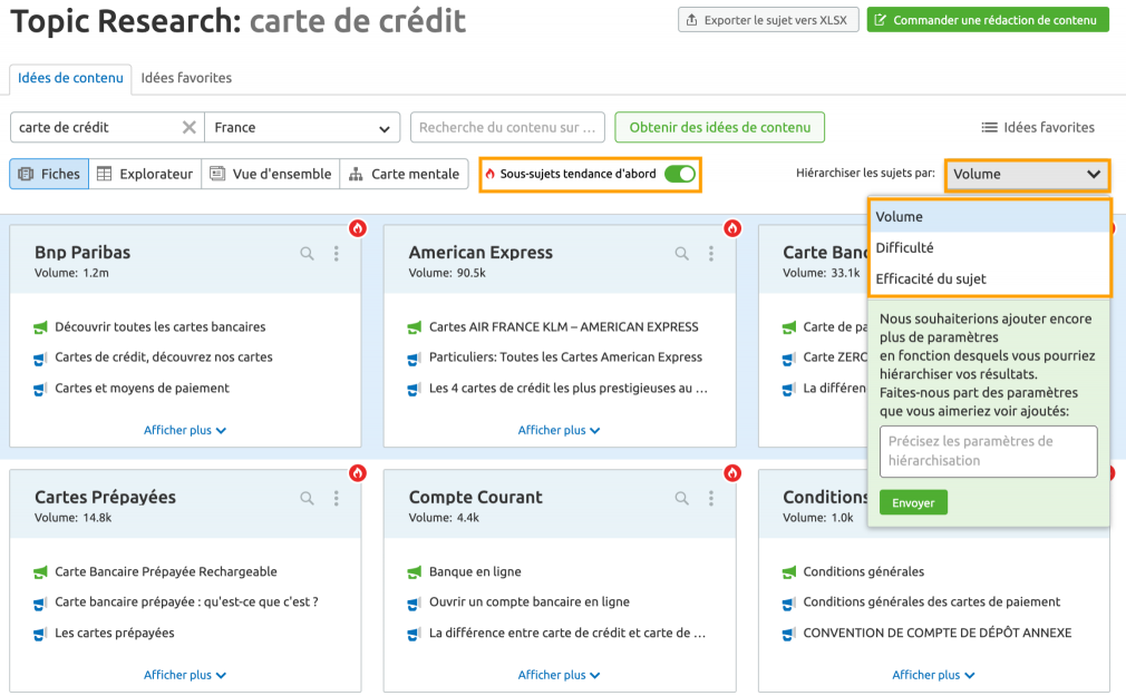 recherche de sujets