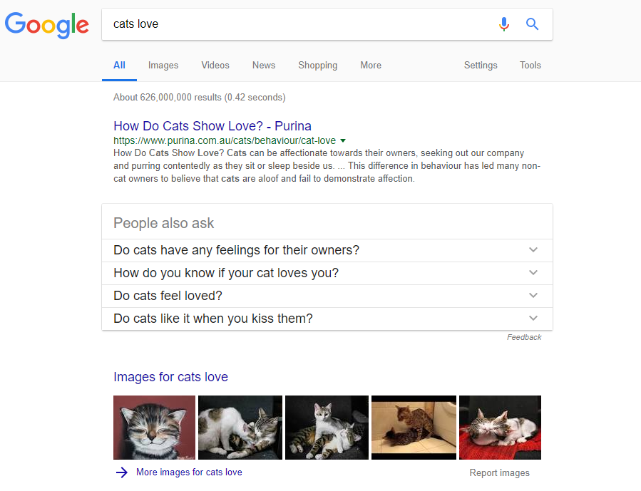 Google-Suchergebnis für 'cats love'