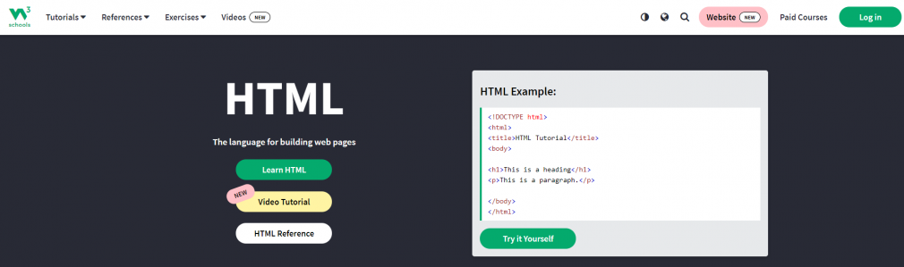 W3schools hompage