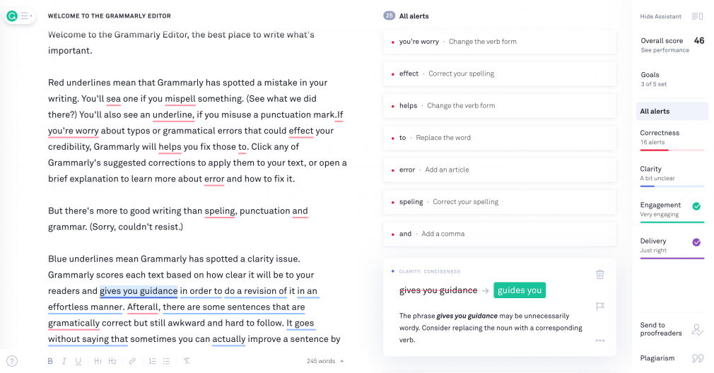 Screenshot of Grammarly results