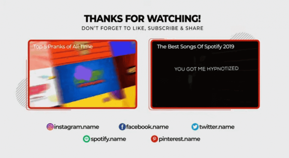 Examples of YouTube end screens